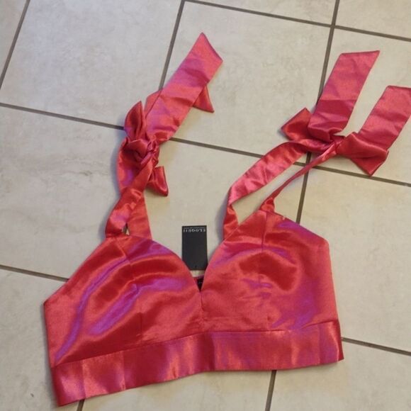NWT Eloquii pink satin bow tie shoulder crop top bra size 22 - Picture 2 of 9